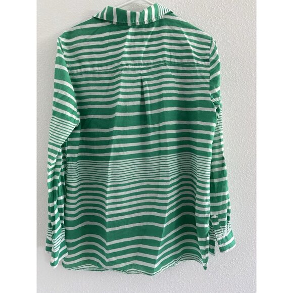 CHICO'S Button Down Shirt Womens Size 2 100% Cotton Green White Stripe Resort - Picture 2 of 8